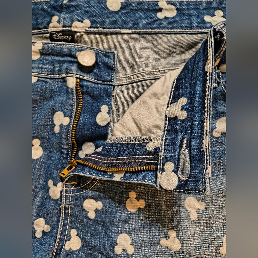 Disney Blue Denim Shorts with White Mickey Icon Print - Picture 4 of 8